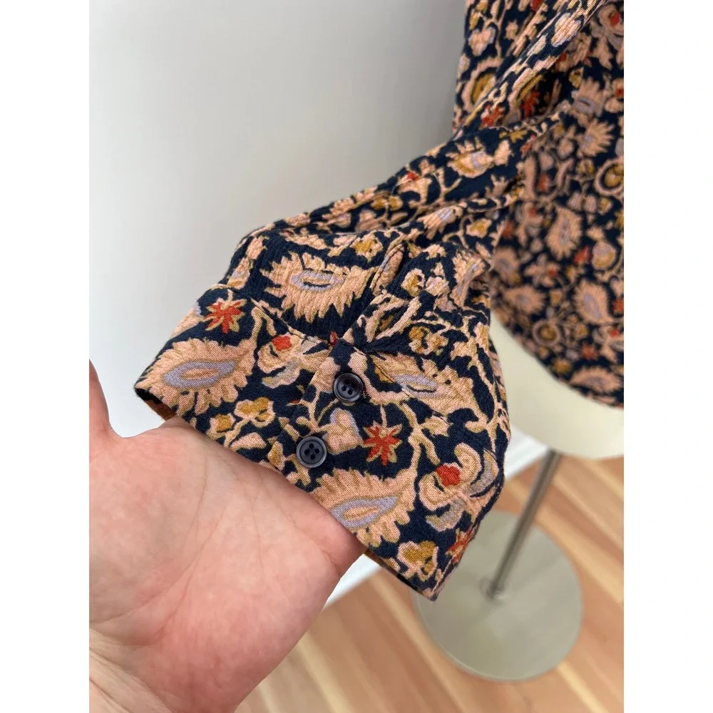 Market & Spruce Blouse Navy‎ Pink Floral Paisley Pintuck Pleated Rayon 1X - Picture 6 of 9